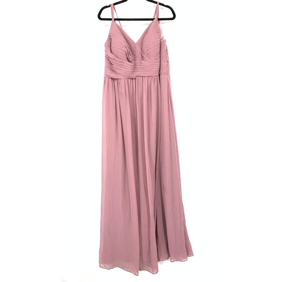 Azazie Blake A-Line Chiffon Gown Womens Sz A22 Vintage Mauve Lace Trim Back - Picture 1 of 8